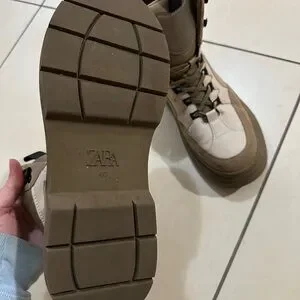 Zara | Shoes | Zara Womens Brown And Cream Laceup Boots  display picture 3